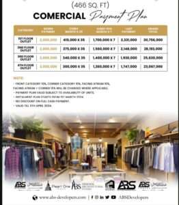 payment plan for 466 Sq. feet commercial at Pearl One Courtyard